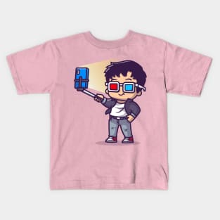 Cool Boy Taking Selfie With Phone Cartoon Kids T-Shirt